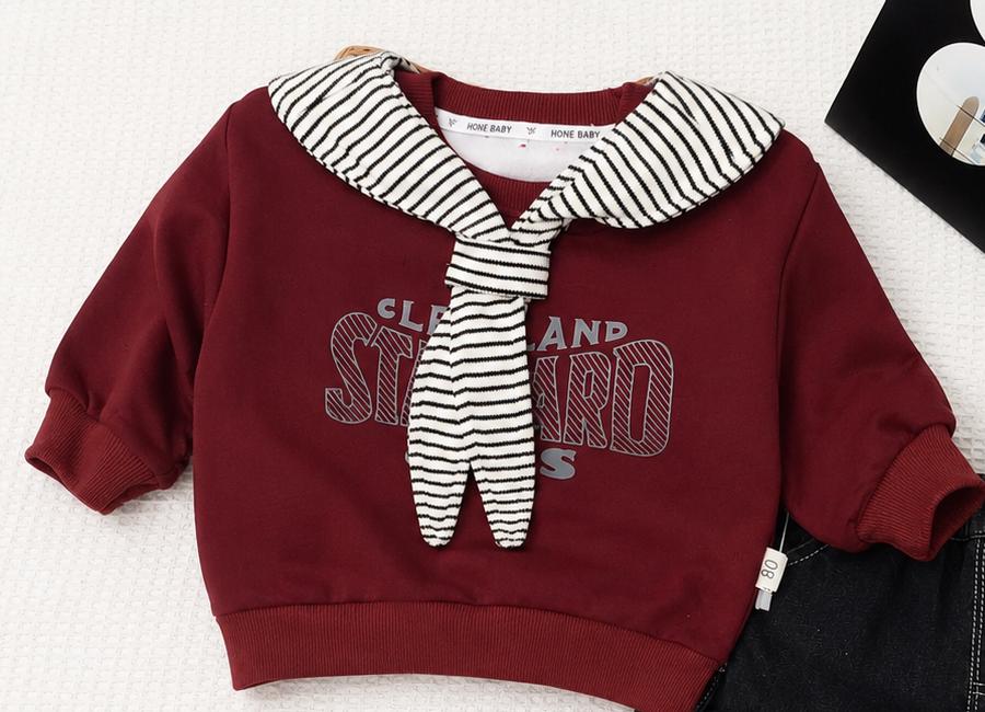 Premium Maroon Sailor-Collar Sweatshirt & Black Cargo Denim Set — view 1 | Kids Wear Online India