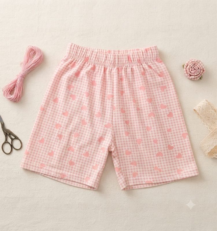 Pink Baby Bear Printed T-Shirt & Checkered Shorts Set for Girls — view 3 | Kids Wear Online India