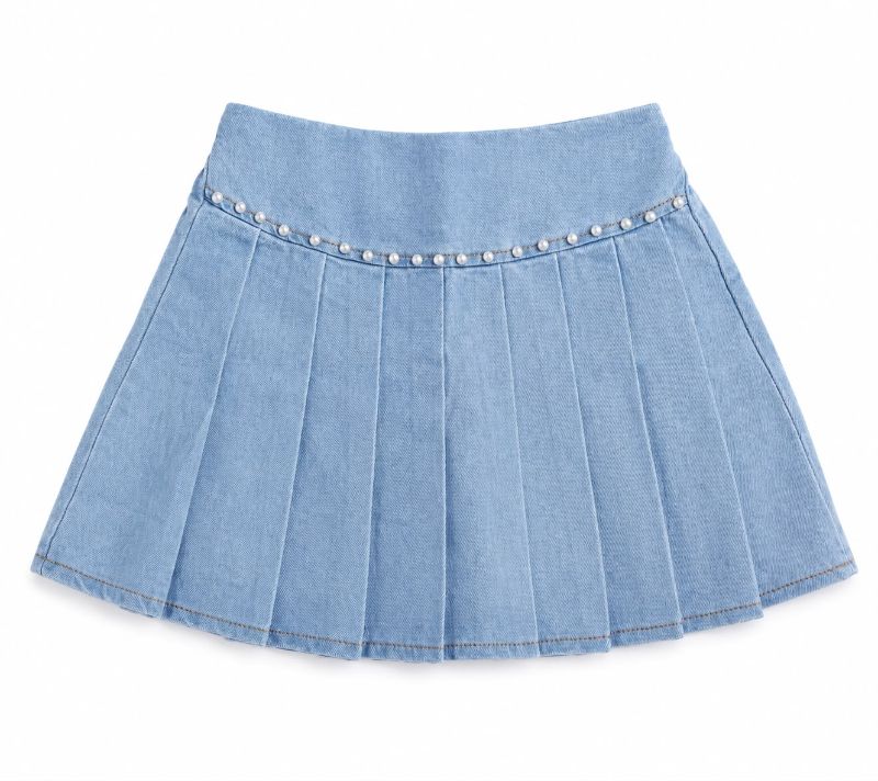 Girls Pink Henley T-Shirt & Pearl Denim Skirt Set — view 3 | Kids Wear Online India