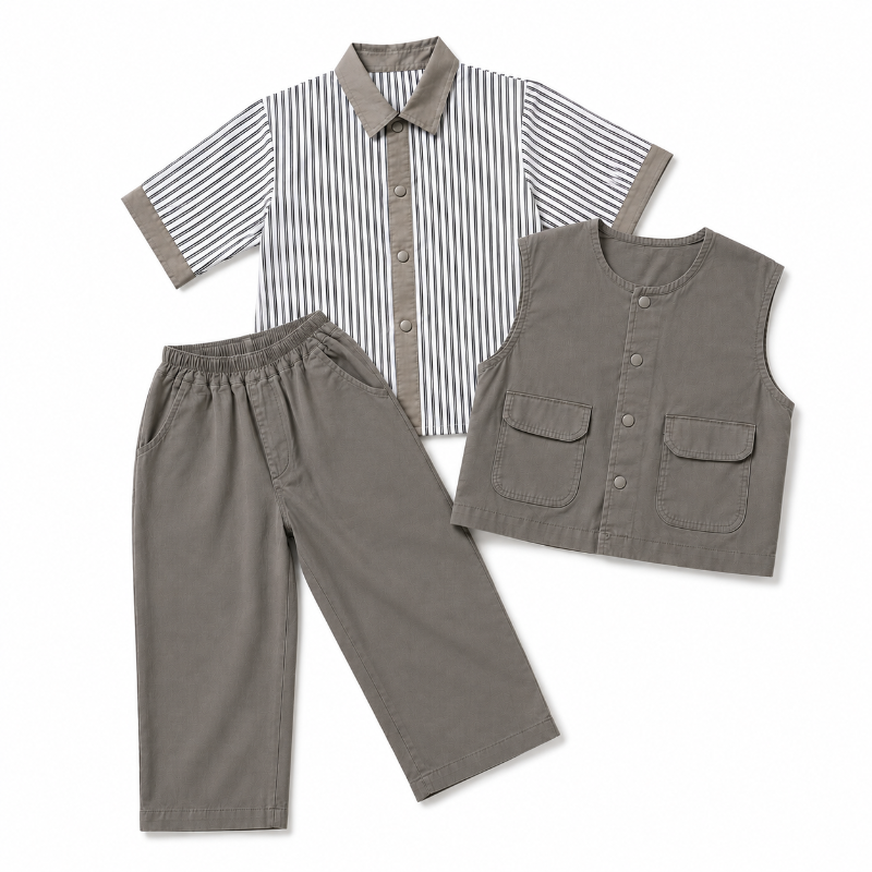 Boys Grey Striped Shirt, Vest & Trouser Set – 3 Piece Outfit — BluePeak Global