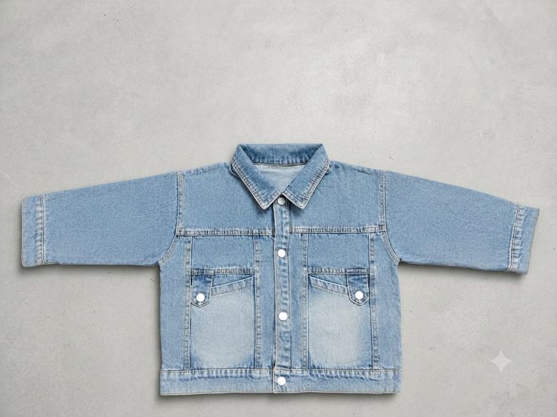 Boys Light Blue Denim Jacket and Cargo Pants Set with White T-Shirt — view 7 | Kids Wear Online India