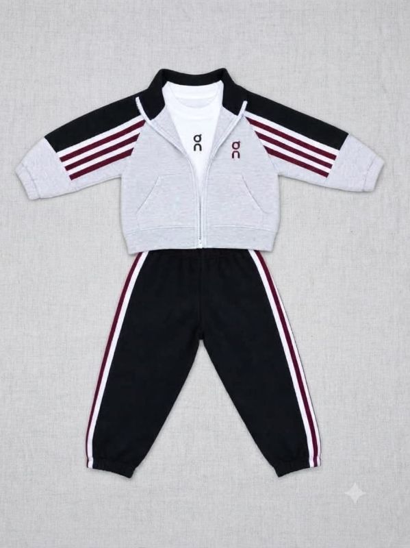 Boys Grey & Black Active Zip-Up Tracksuit Set — view 3 | Kids Wear Online India