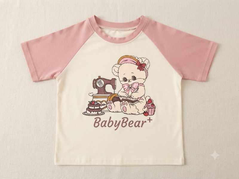 Pink Baby Bear Printed T-Shirt & Checkered Shorts Set for Girls — view 4 | Kids Wear Online India