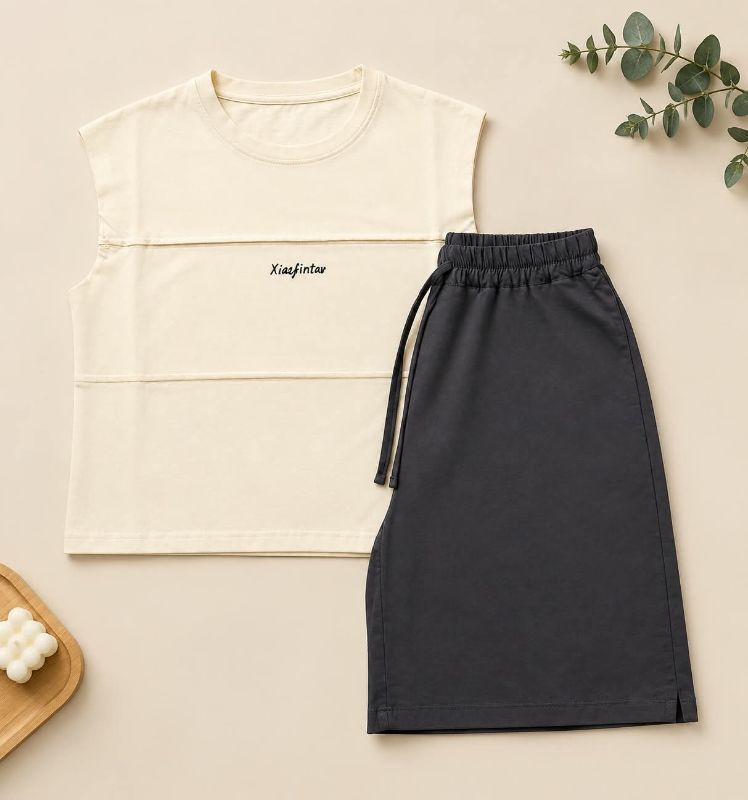 Kids Cream Sleeveless T-Shirt & Black Shorts Set – Casual Summer Co-Ord — BluePeak Global
