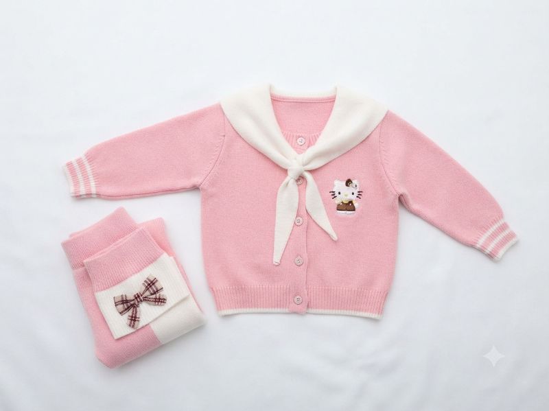 Cute Kids Pink & White Knitted Winter Sweater — view 2 | Kids Wear Online India