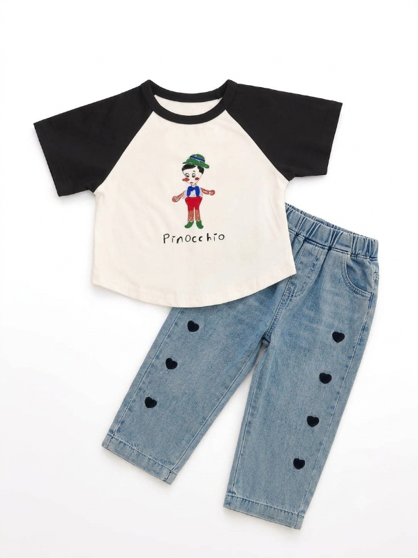 Kids Pinocchio Graphic T-Shirt & Heart Patch Jeans Set