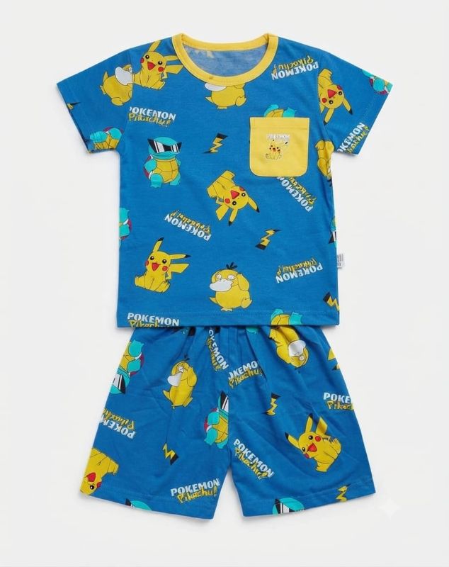 Boys' Pokémon Printed T-Shirt & Shorts Pajama Set (Blue) — view 1 | Kids Wear Online India