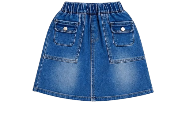Girls Rust Brown Floral Top & Denim Skirt Set — view 4 | Kids Wear Online India