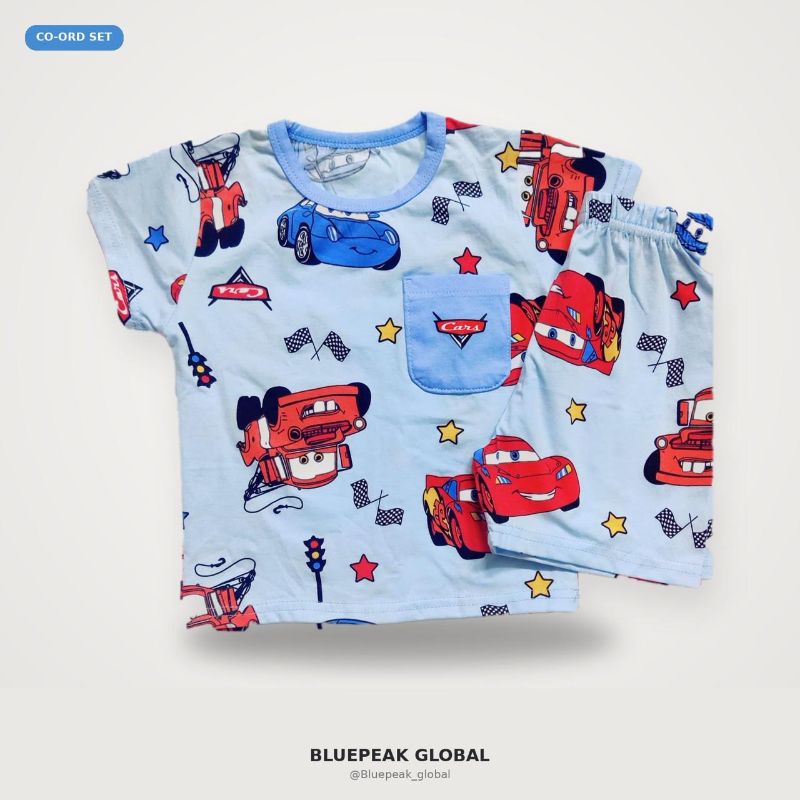Premium Blue Car Print Co-ord Set for Boys – T-Shirt & Shorts — view 3 | Kids Wear Online India