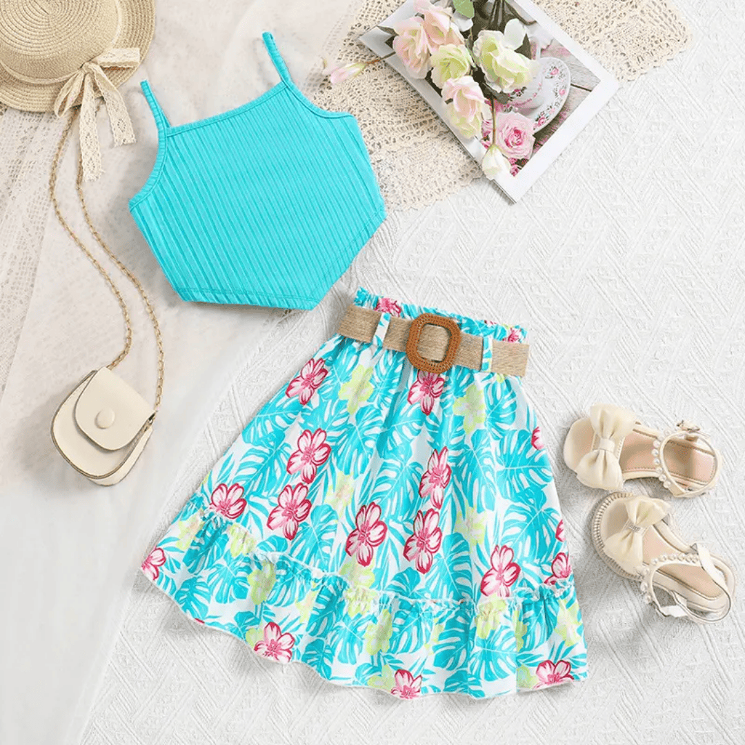 Vibrant Summer Floral Skirt & Strappy Top Co-ord Set for Girls — BluePeak Global