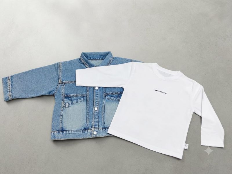 Boys Light Blue Denim Jacket and Cargo Pants Set with White T-Shirt — view 5 | Kids Wear Online India