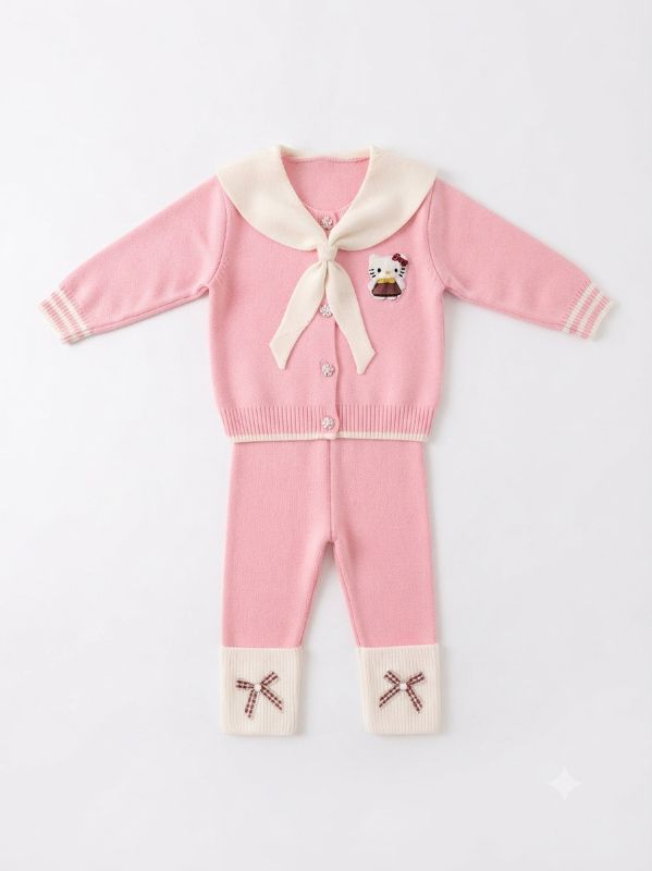 Cute Kids Pink & White Knitted Winter Sweater — view 4 | Kids Wear Online India