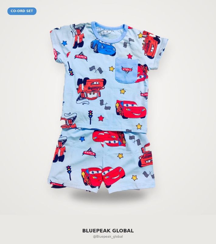 Premium Blue Car Print Co-ord Set for Boys – T-Shirt & Shorts — view 2 | Kids Wear Online India