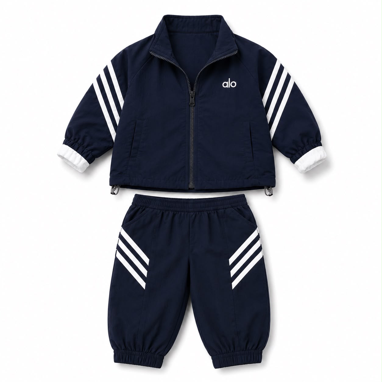 Kids Navy Blue Stripe Jacket & Jogger Set with T-Shirt — view 2 | Kids Wear Online India