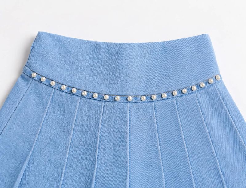 Girls Pink Henley T-Shirt & Pearl Denim Skirt Set — view 4 | Kids Wear Online India