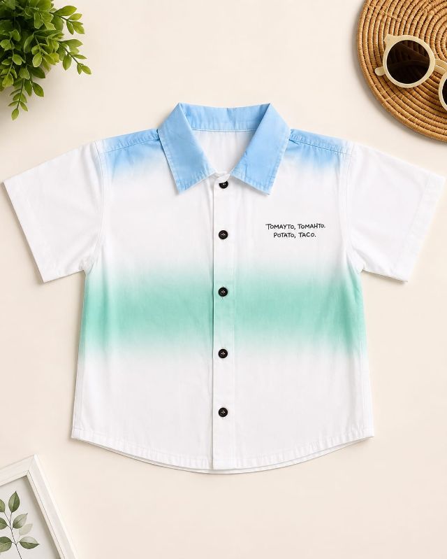 Boys Korean Style Dip-Dye Shirt & Denim Shorts Co-Ord Set — view 6 | Kids Wear Online India