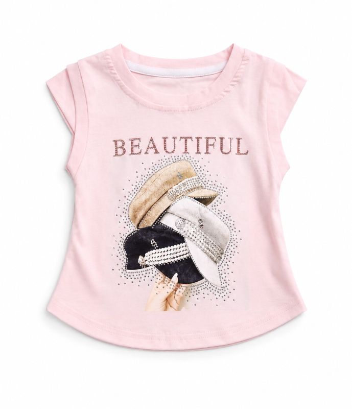 Girls Korean Style Pink Top & Denim Cargo Shorts Set — view 5 | Kids Wear Online India