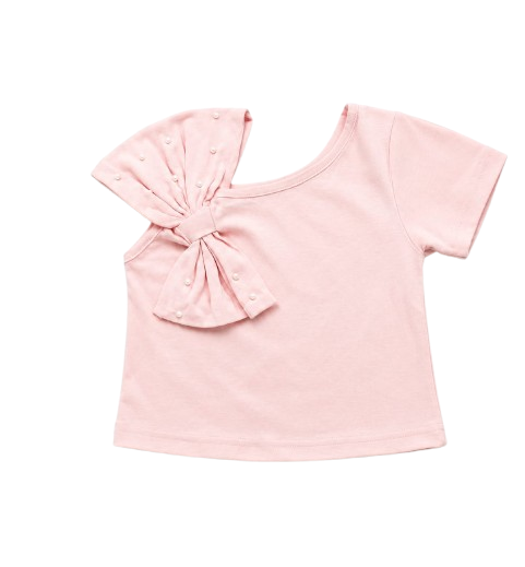 Girls Pink Pearl Bow Top & Denim Skirt Set — view 2 | Kids Wear Online India