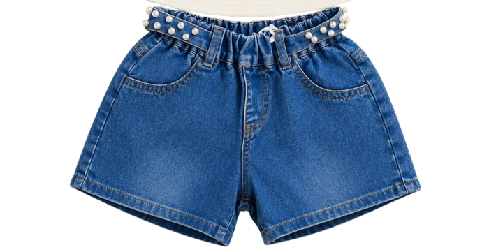 Girls Cream Butterfly T-Shirt & Pearl Denim Shorts Set — view 2 | Kids Wear Online India