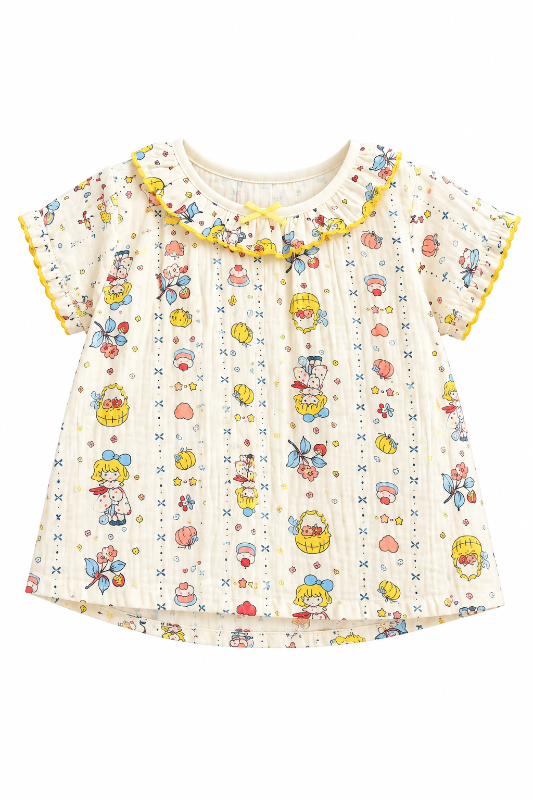 Girls Printed Cotton Top & Shorts Set – Cute Summer Co-Ord Outfit — view 2 | Kids Wear Online India