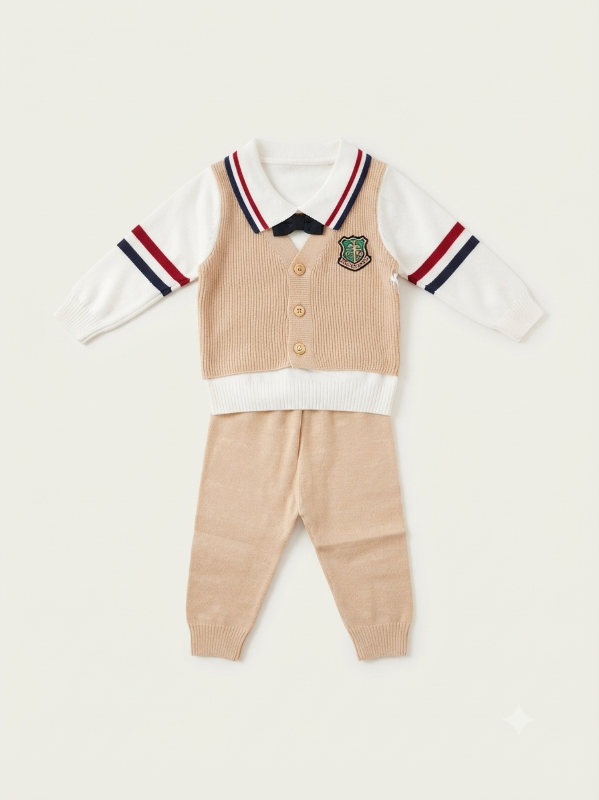 Infant Preppy Style Knit Sweater Vest and Pants Outfit Set — view 2 | Kids Wear Online India