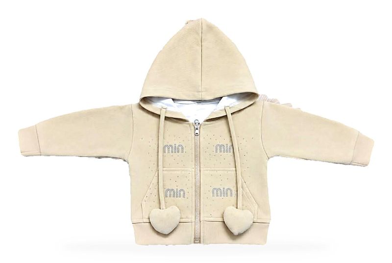Girls Beige Hooded Jacket, T-Shirt & Jogger Set | 3-Piece Kids Co-Ord Set — view 4 | Kids Wear Online India