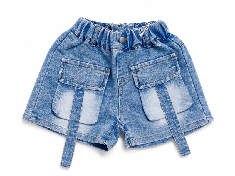 Girls Korean Style Pink Top & Denim Cargo Shorts Set — view 1 | Kids Wear Online India