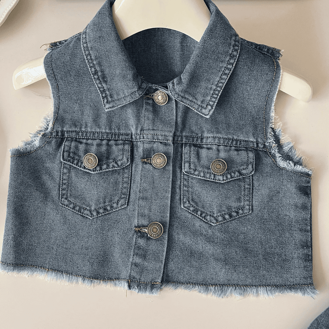 Girls Flared Denim Dress with Belt – Kids Party Wear Dress — view 2 | Kids Wear Online India