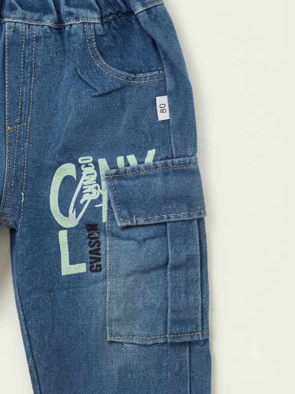 Kids Graphic Sweatshirt & Denim Cargo Pants Outfit Set — view 4 | Kids Wear Online India