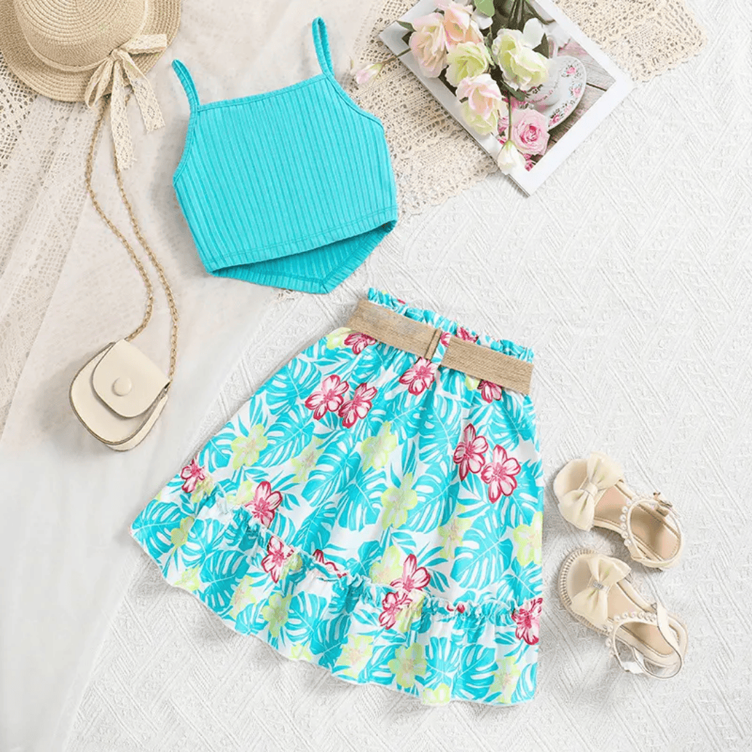 Vibrant Summer Floral Skirt & Strappy Top Co-ord Set for Girls — view 1 | Kids Wear Online India