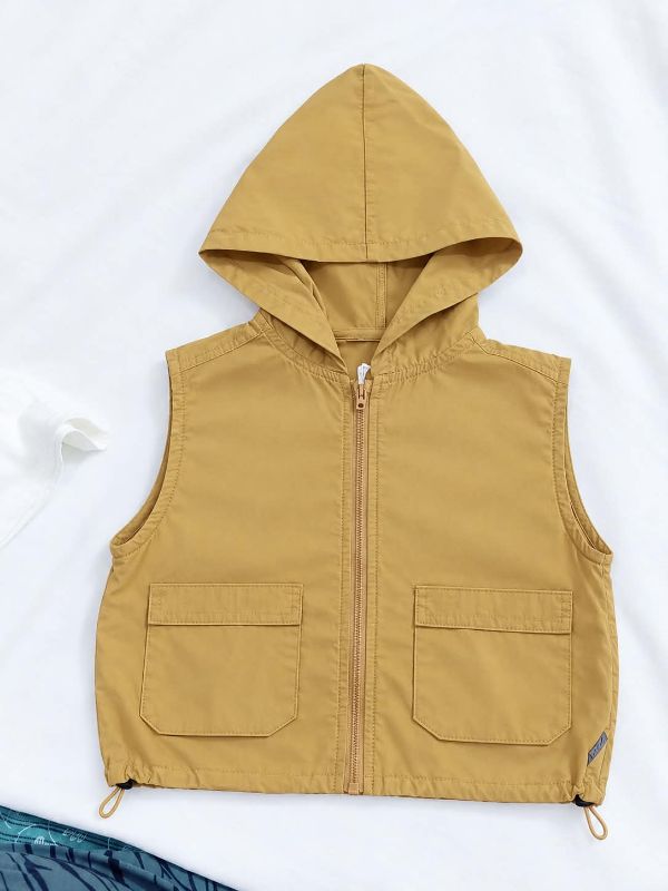 Boys Mustard Yellow Hooded Vest and Shorts Set with White T-Shirt — view 2 | Kids Wear Online India