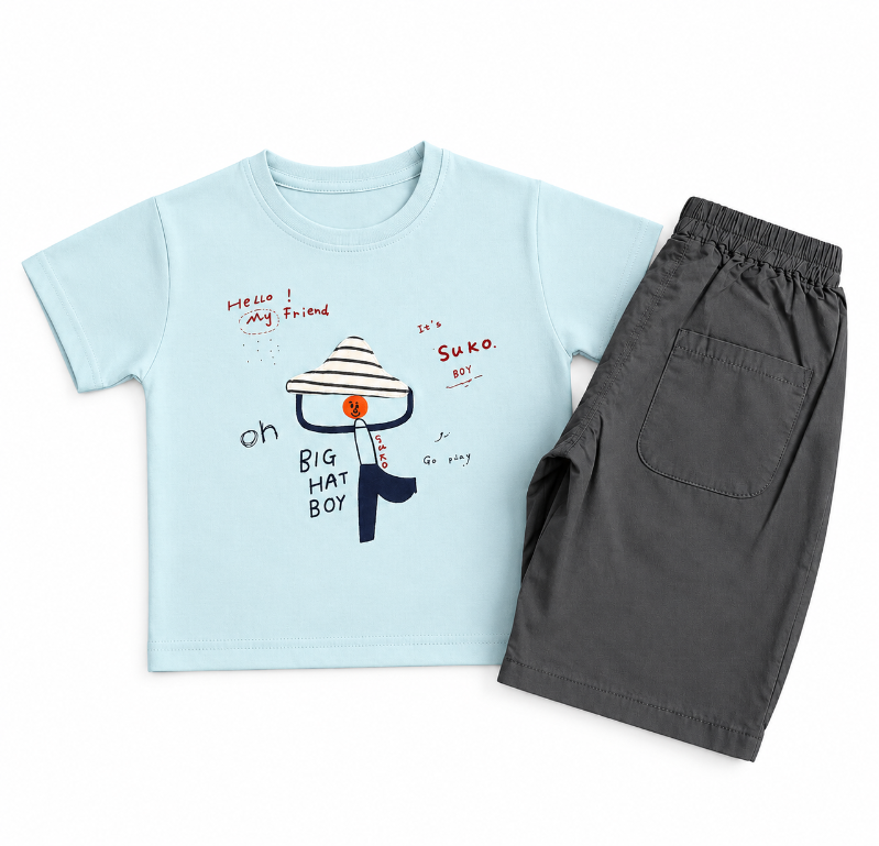 Boys Ice Blue Printed T-Shirt & Grey Shorts Set — BluePeak Global