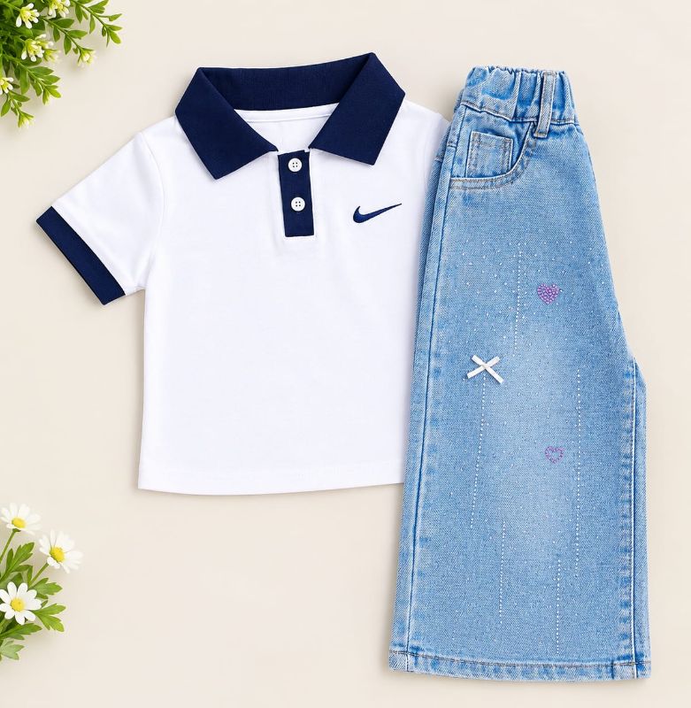 White Polo T-Shirt & Light Blue Denim Jeans Set – Casual Outfit — BluePeak Global