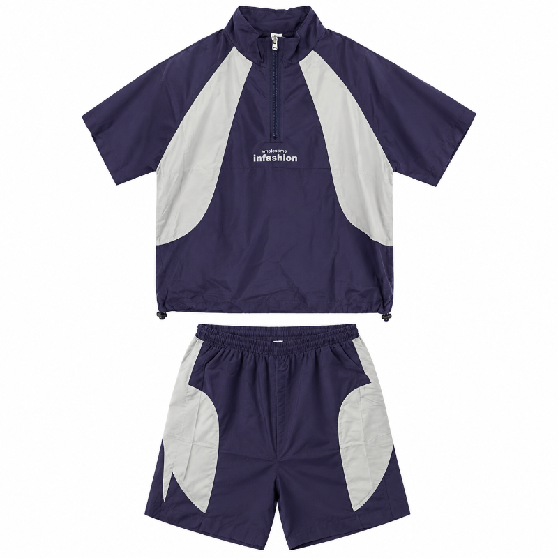 Boys Navy Blue Colorblock Half-Zip Windbreaker & Shorts Set — BluePeak Global
