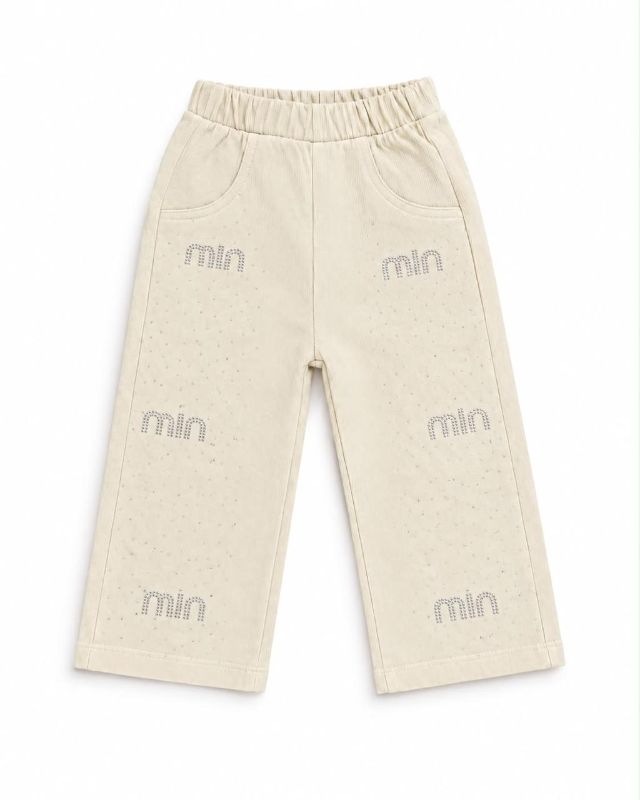 Cream Rhinestone Logo Zip-Up Hoodie and Pants Tracksuit Set — view 3 | Kids Wear Online India