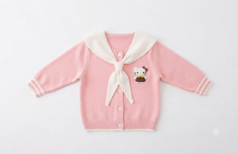 Cute Kids Pink & White Knitted Winter Sweater — view 3 | Kids Wear Online India