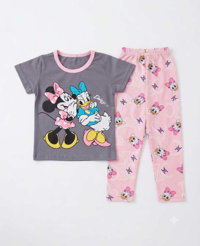 Minnie & Daisy Printed T-Shirt and Pyjama Set — view 3 | Kids Wear Online India