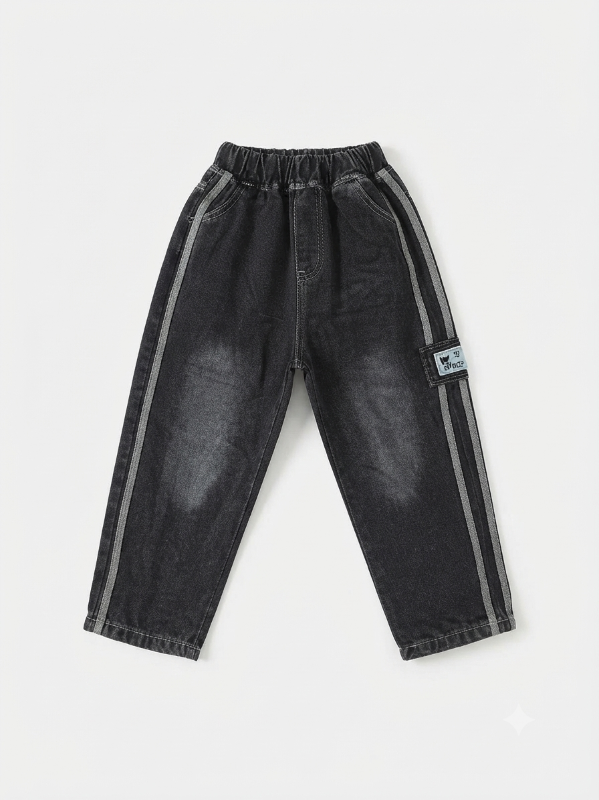 Kids' Dark Wash Denim Jacket with White Graphic T-Shirt Set — view 3 | Kids Wear Online India