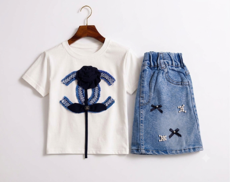 Girls White Anchor Applique Top with Denim Skirt Set — BluePeak Global