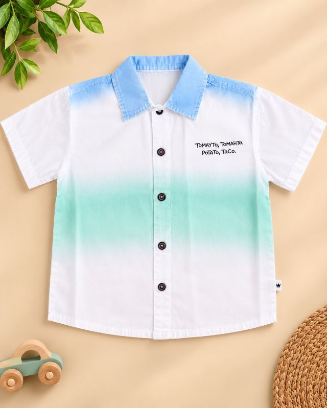 Boys Korean Style Dip-Dye Shirt & Denim Shorts Co-Ord Set — view 2 | Kids Wear Online India