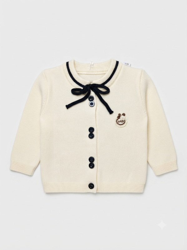 Kids Elegant Cream & Black Bow Button Cardigan — view 4 | Kids Wear Online India