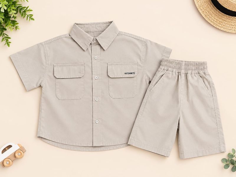 Boys Beige Shirt & Shorts Set – Casual Summer Co-Ord Outfit — BluePeak Global