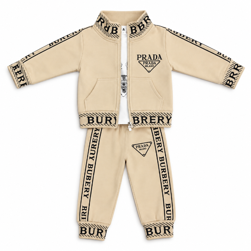 Beige Premium Kids 3-Piece Tracksuit Set – Jacket, T-Shirt & Joggers — view 6 | Kids Wear Online India