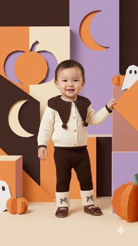 Toddler Brown & Cream Collar Cardigan and Leggings Outfit Set — view 1 | Kids Wear Online India
