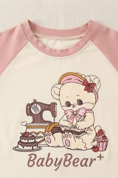 Pink Baby Bear Printed T-Shirt & Checkered Shorts Set for Girls — view 5 | Kids Wear Online India