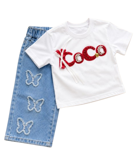 Kids Coco Graphic T-Shirt & Butterfly Denim Set — BluePeak Global