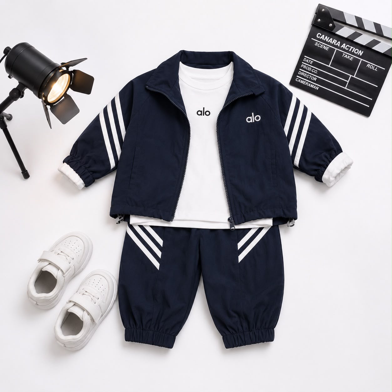 Kids Navy Blue Stripe Jacket & Jogger Set with T-Shirt — BluePeak Global