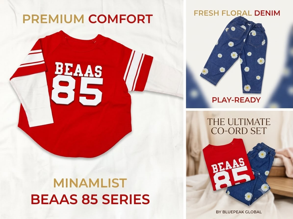 Red Printed T-Shirt & Floral Denim Co-Ord Set — view 4 | Kids Wear Online India