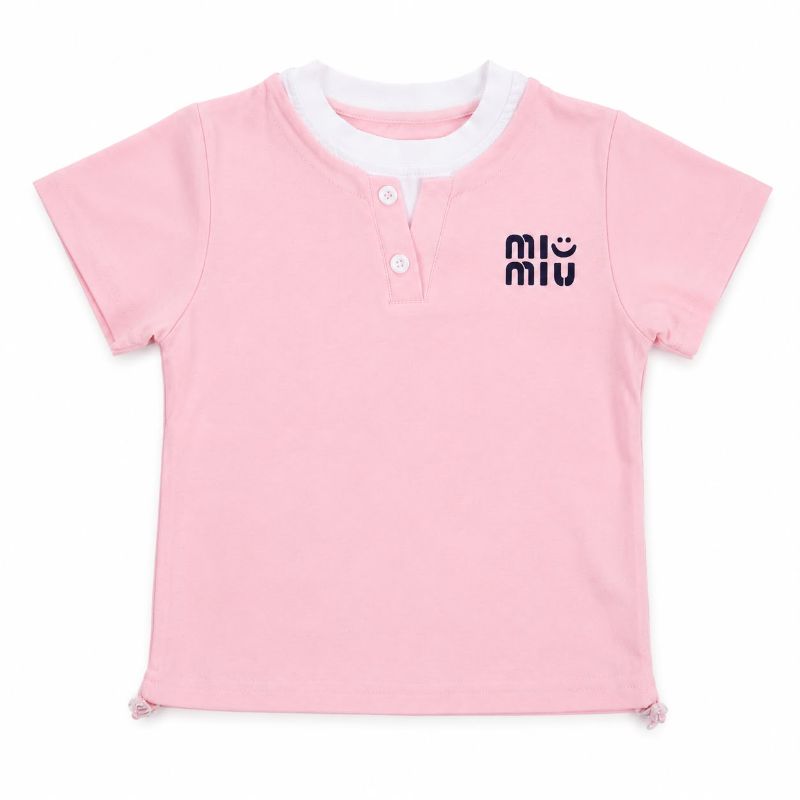 Girls Pink Henley T-Shirt & Pearl Denim Skirt Set — view 2 | Kids Wear Online India