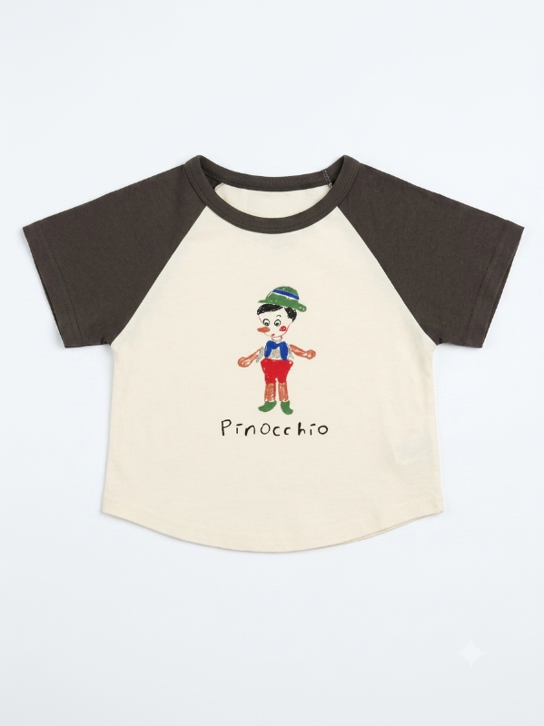 Kids Pinocchio Graphic T-Shirt & Heart Patch Jeans Set — view 3 | Kids Wear Online India